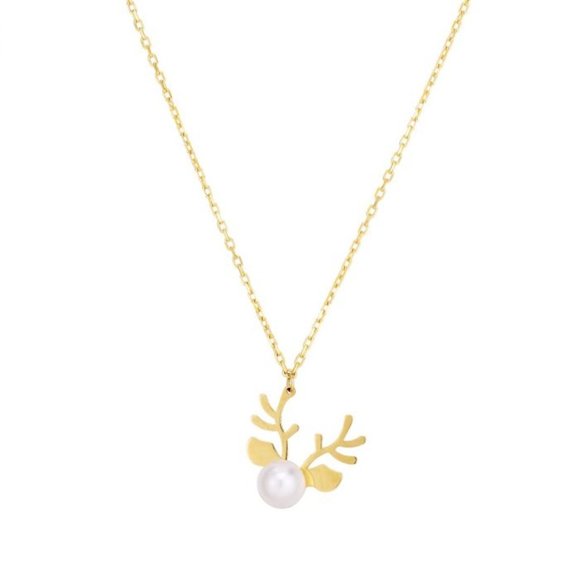14K Gold Reindeer Pearl Necklace